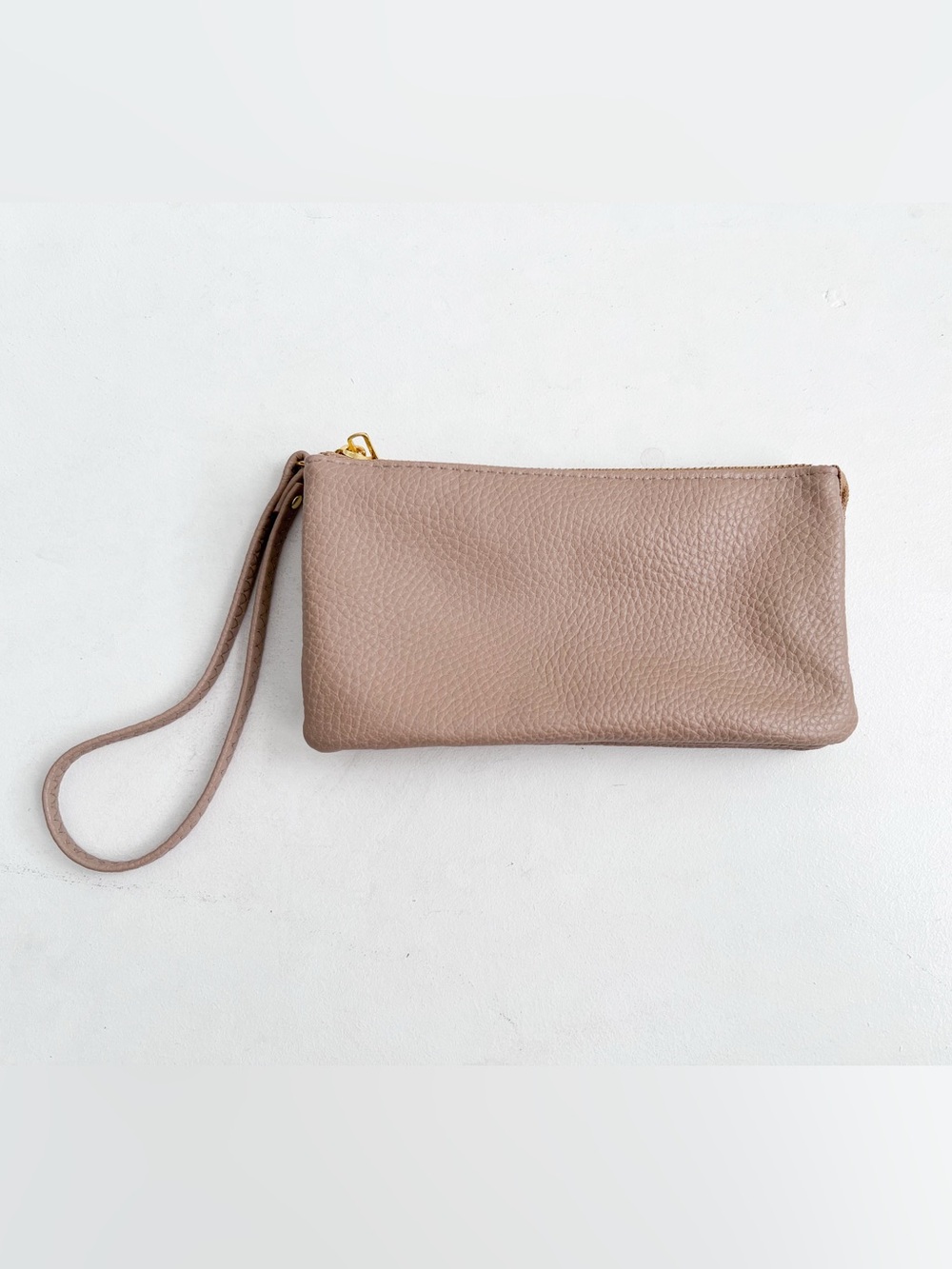 Taupe Leather Wristlet Clutch